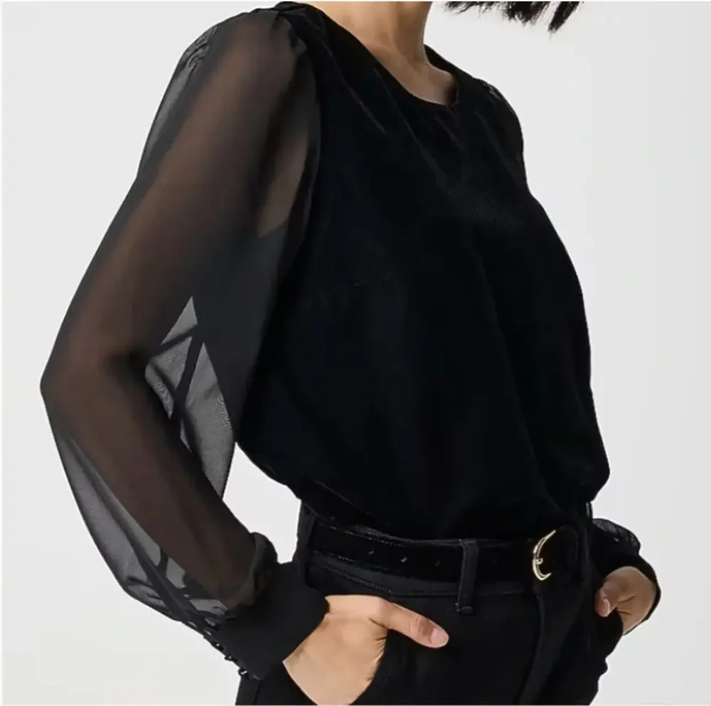 NWT J. Crew Velvet Puff-Sleeve Top Black CP102 Size XXL